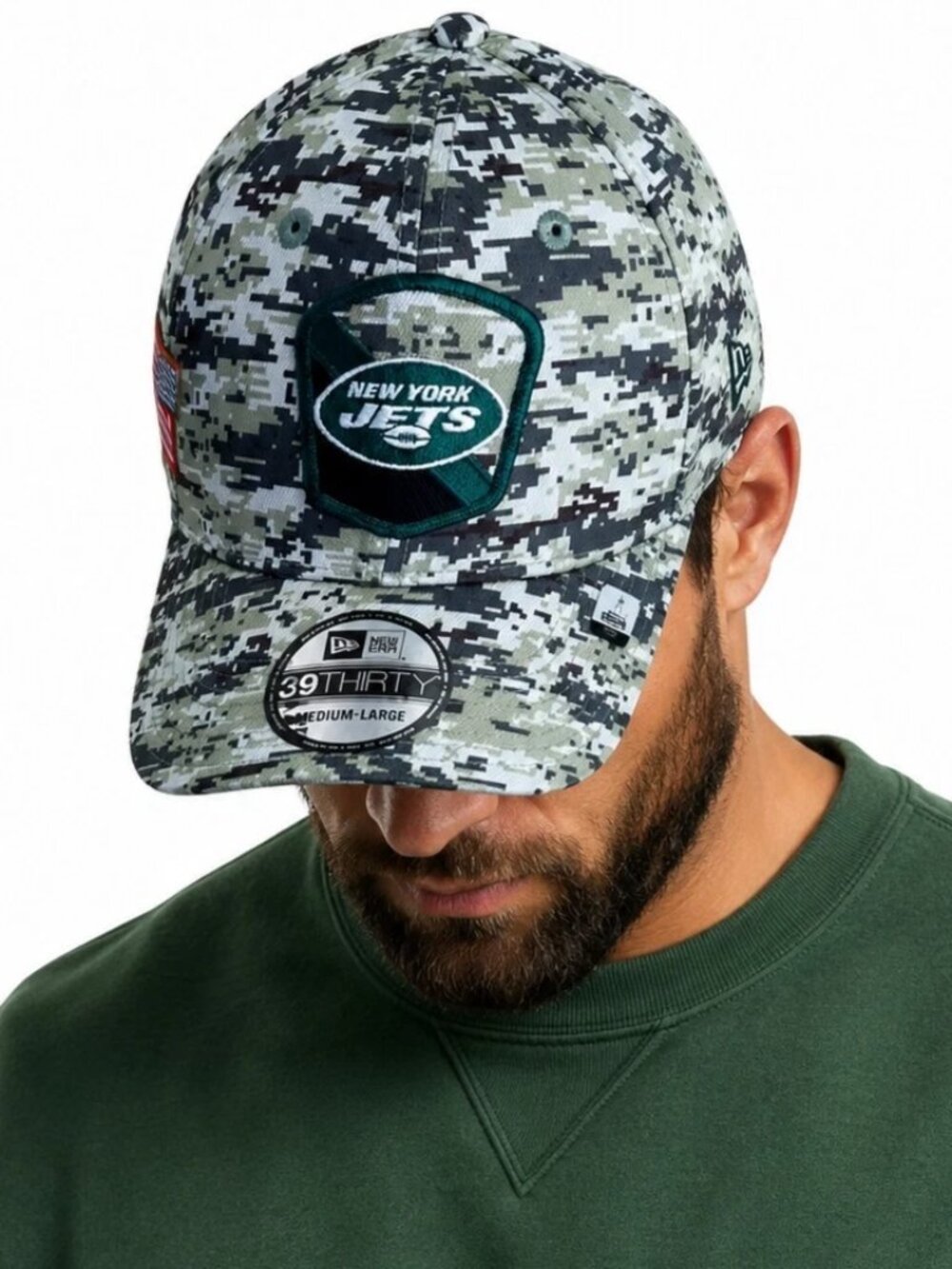 New York Jets Hat New Era Camouflage Salute 2 Service Cap Camo Size Medium Large